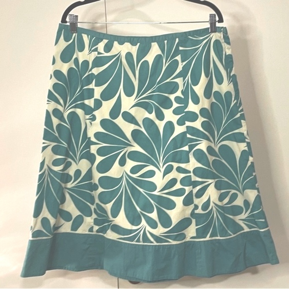 Boden Teal and White Floral A-Line Skirt Size 12 Long